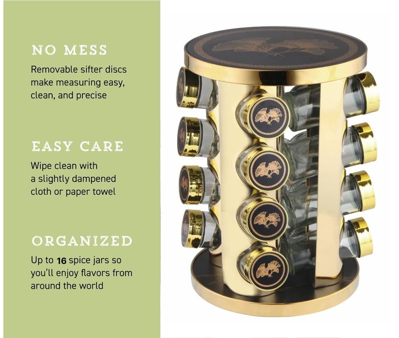 MUGATH 16 Jar Revolving Spice TowerGolden spice rack set for kitchenkitchen storage organizermasala container for kitchenseasoning container setstainless steel containers - Image 5