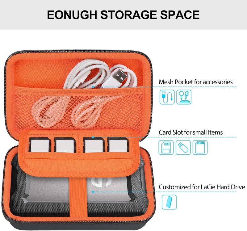 Lacdo Hard Drive Carrying Case for SanDisk Professional G-Drive ArmorATD – Rugged Portable External Hard Drive HDD USB-C USB 3.2 Gen 1 1TB 2TB 4TB 5TB 6TB Shockproof Protective Travel Bag, Orange - Image 2