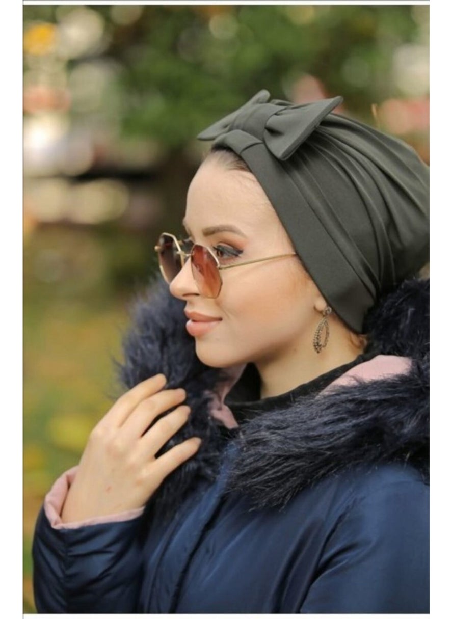 Belifanti Collection Bow Khaki Outer Hijab Bonnet 