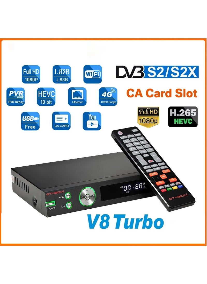 Gtmedia - V8 TURBO TV Satellite Receiver,Full HD 1080P, Smart TV Box, Support DVB-S2/S2X/T2/Cable/J.83B Set-top Box Video Player,Built-in WiFi, Support H.265 CA Card Slot - Image 1