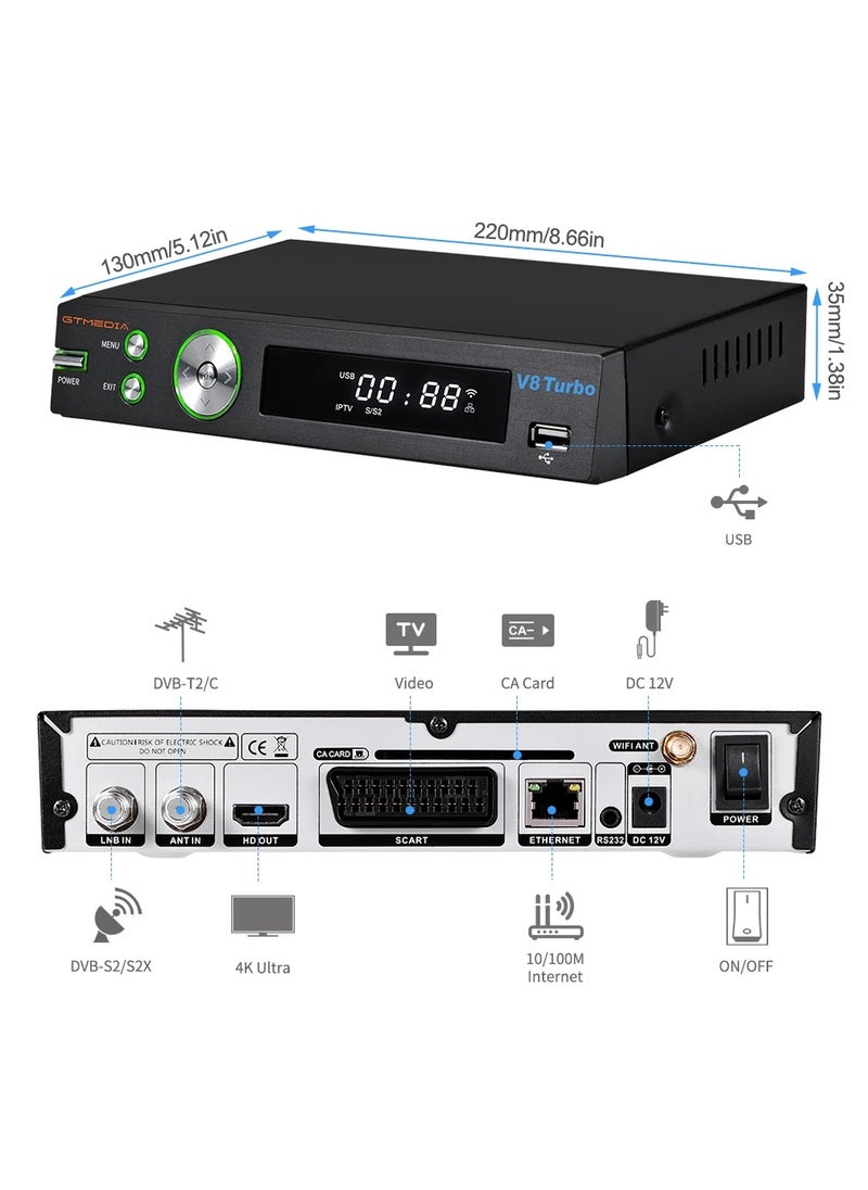 Gtmedia - V8 TURBO TV Satellite Receiver,Full HD 1080P, Smart TV Box, Support DVB-S2/S2X/T2/Cable/J.83B Set-top Box Video Player,Built-in WiFi, Support H.265 CA Card Slot - Image 1