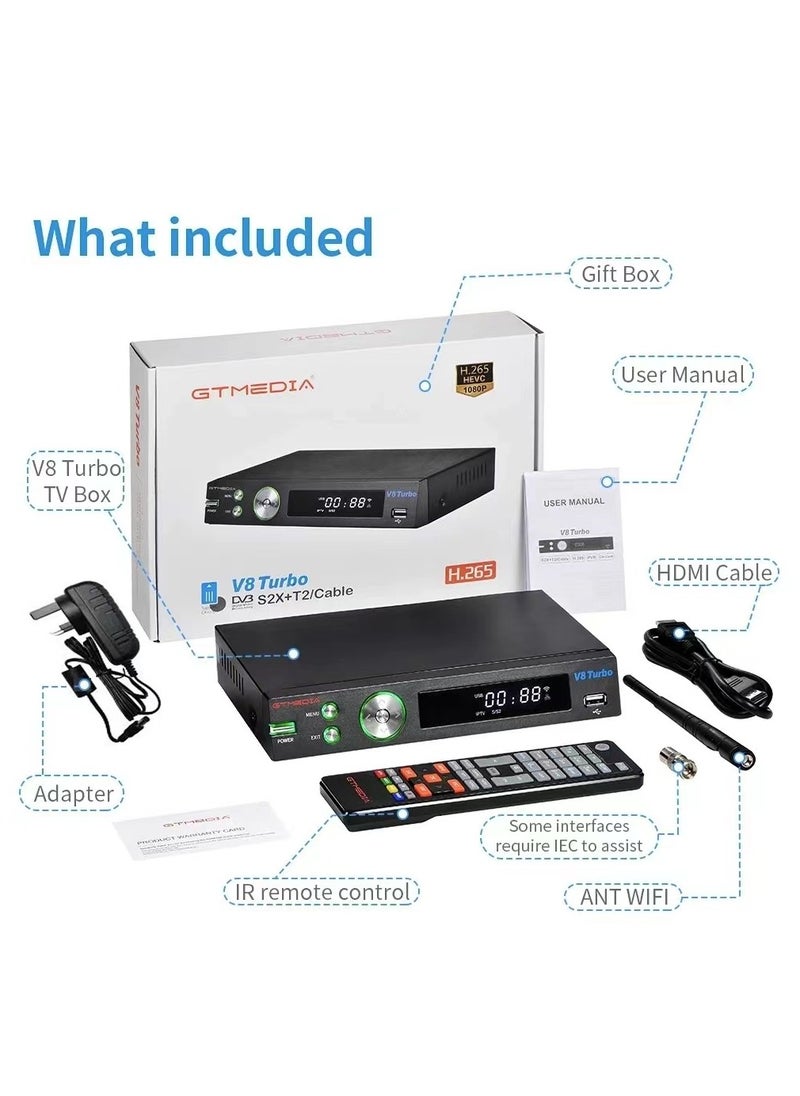 Gtmedia - V8 TURBO TV Satellite Receiver,Full HD 1080P, Smart TV Box, Support DVB-S2/S2X/T2/Cable/J.83B Set-top Box Video Player,Built-in WiFi, Support H.265 CA Card Slot - Image 1