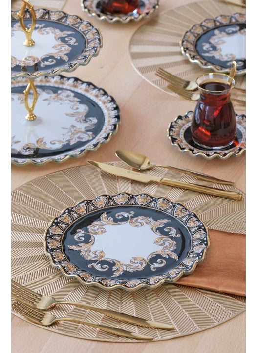 Ragusa Gold Gilded Glass Cake Plate Set for 6 People