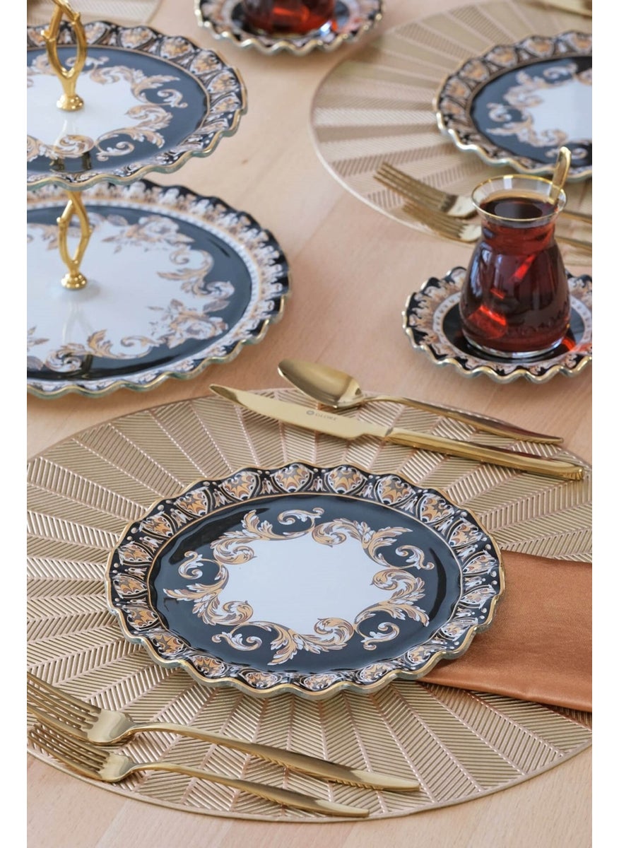 Ragusa Gold Gilded Glass Cake Plate Set for 6 People