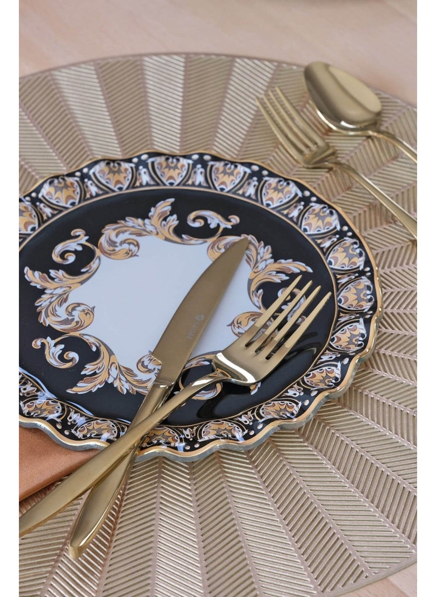 Ragusa Gold Gilded Glass Cake Plate Set for 6 People