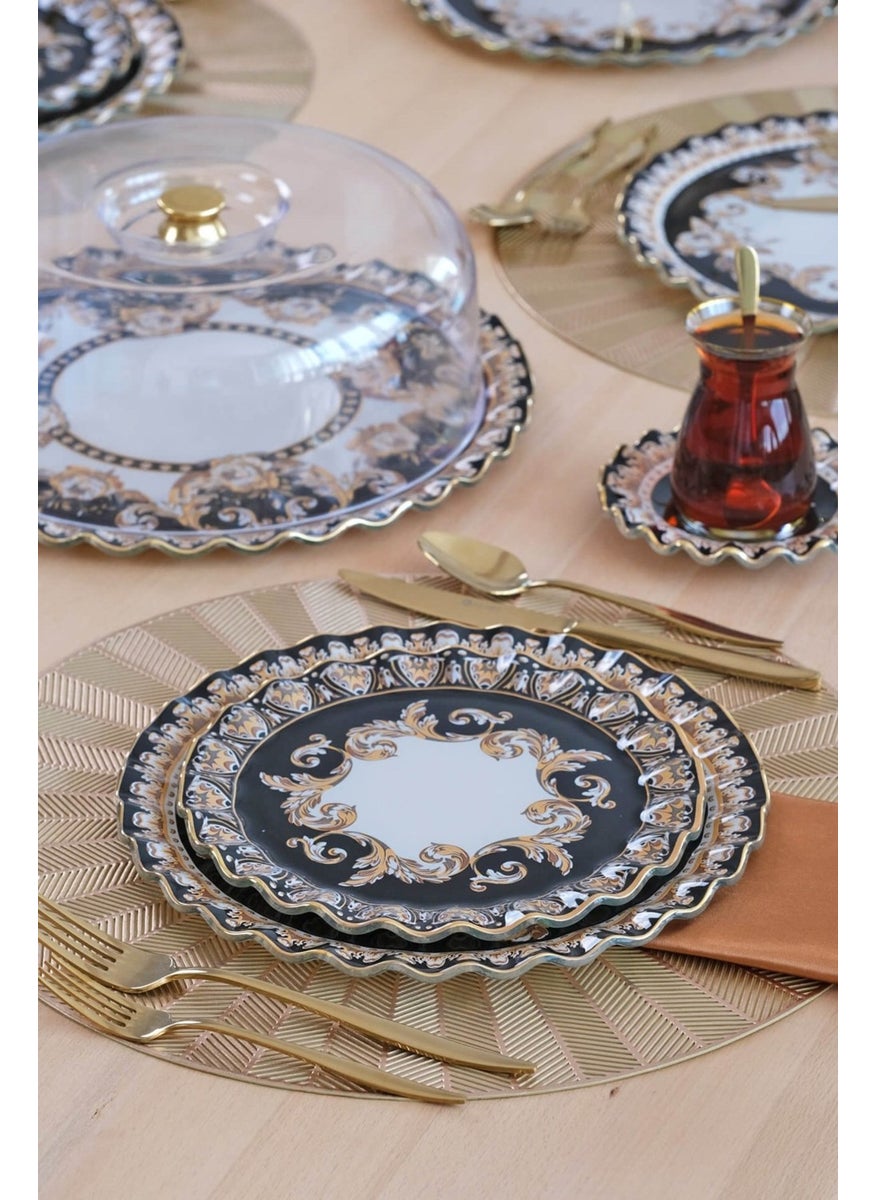 Ragusa Gold Gilded Glass Cake Plate Set for 6 People