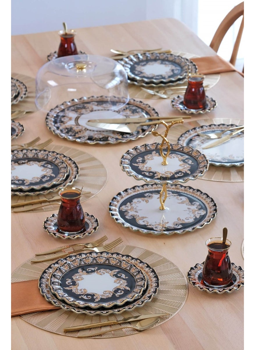 Ragusa Gold Gilded Glass Cake Plate Set for 6 People