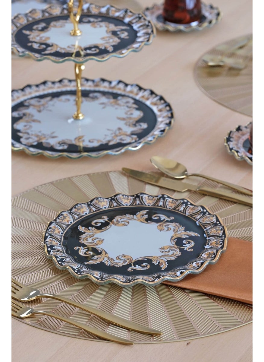 Ragusa Gold Gilded Glass Cake Plate Set for 6 People