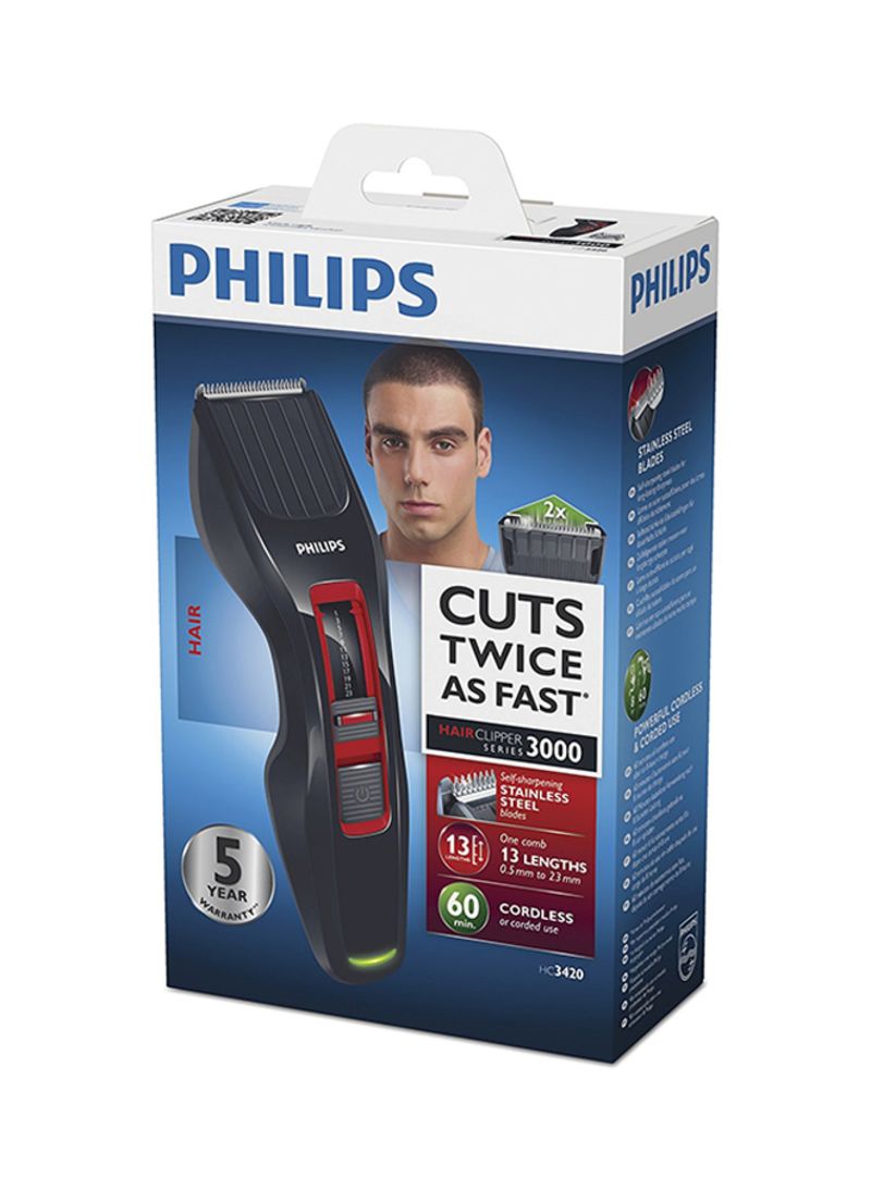 Philips HC3420 Hair Clipper Black/Red - Image 2