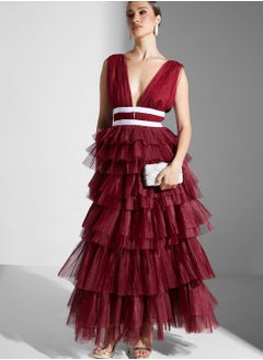 True Decadence Plunge Front Tulle Layered Maxi Dress  - Image 4