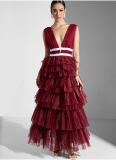True Decadence Plunge Front Tulle Layered Maxi Dress  - Image 1