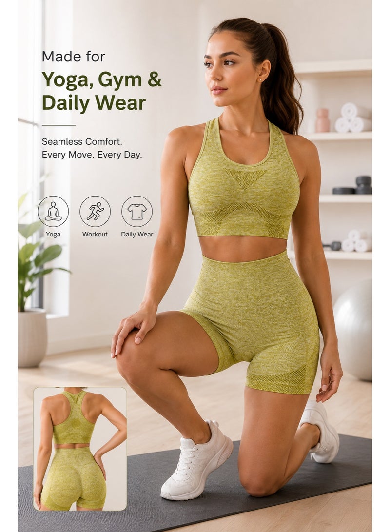 Women's Seamless 2 Piece Workout Set, Ribbed Sports Bra & High Waisted Gym Shorts, Yoga Fitness Activewear - Image 3