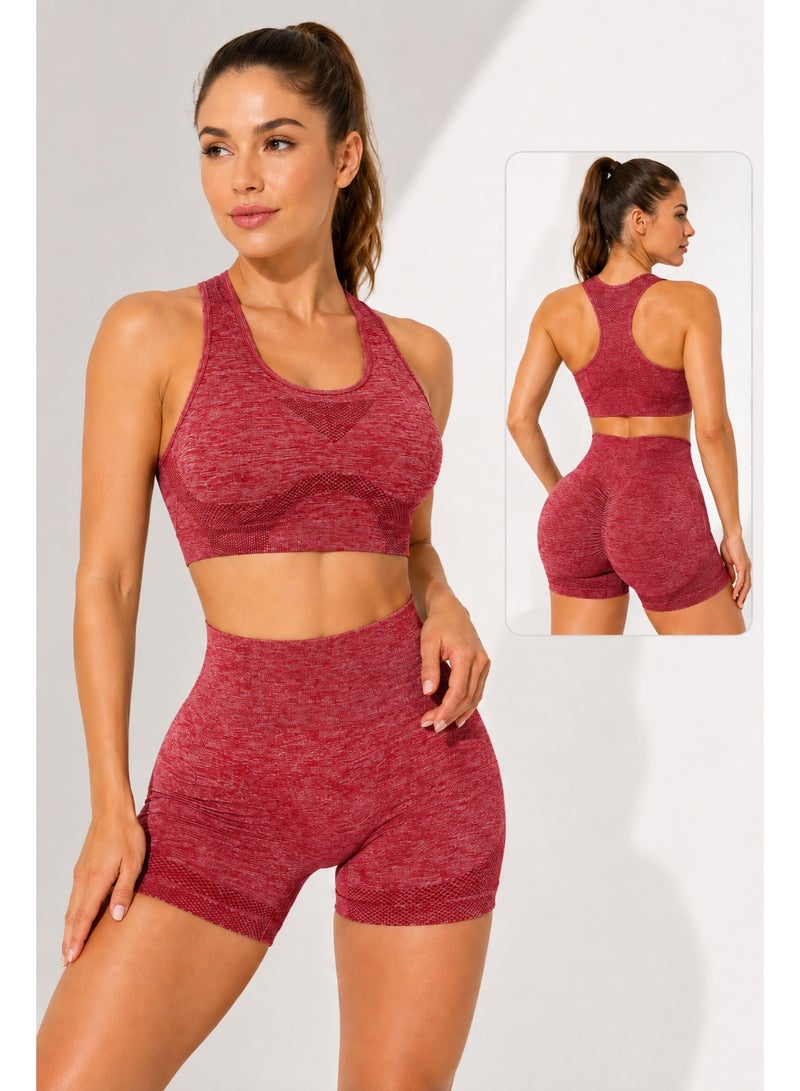 Women's Seamless 2 Piece Workout Set, Ribbed Sports Bra & High Waisted Gym Shorts, Yoga Fitness Activewear - Image 1