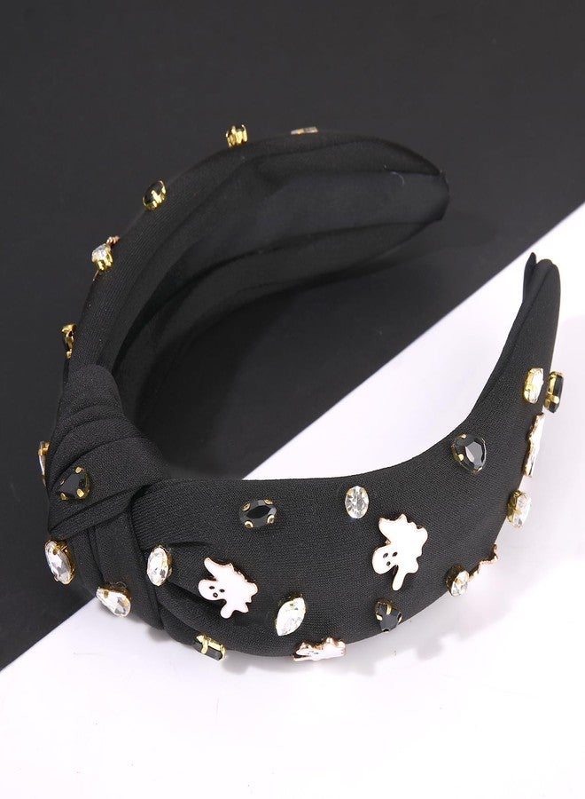 CEALXHENY Halloween Headbands for Women, Jeweled Ghost Candy Corn Knotted Headband, Halloween Bracelets Stack Earrings Hair Accessories Outfits (Pattern A) - Image 5