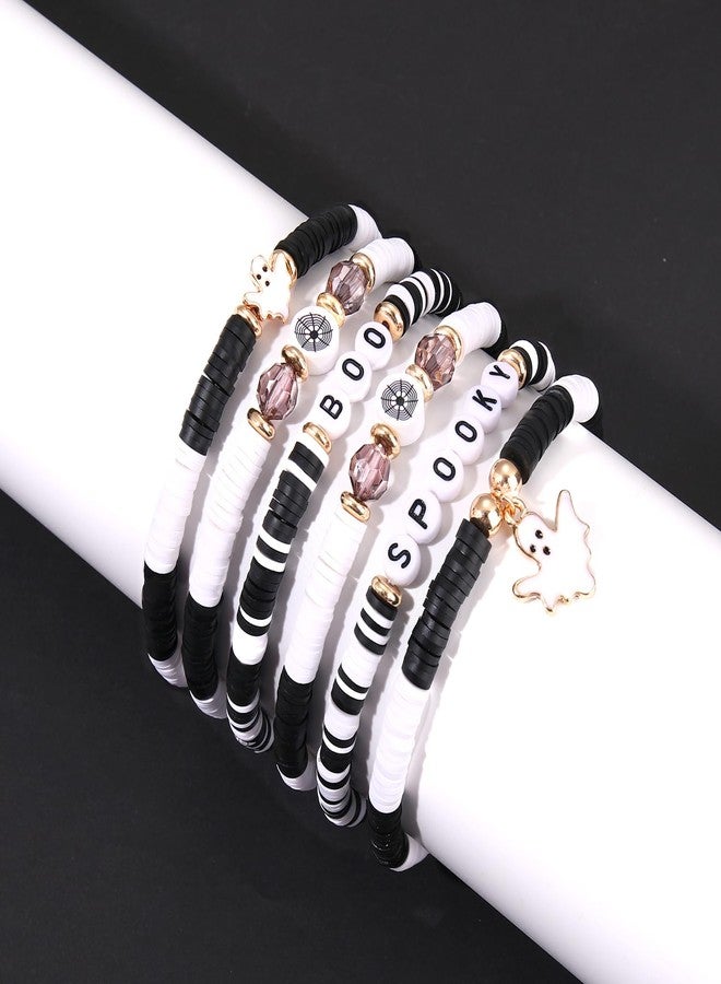 CEALXHENY Halloween Headbands for Women, Jeweled Ghost Candy Corn Knotted Headband, Halloween Bracelets Stack Earrings Hair Accessories Outfits (Pattern A) - Image 3