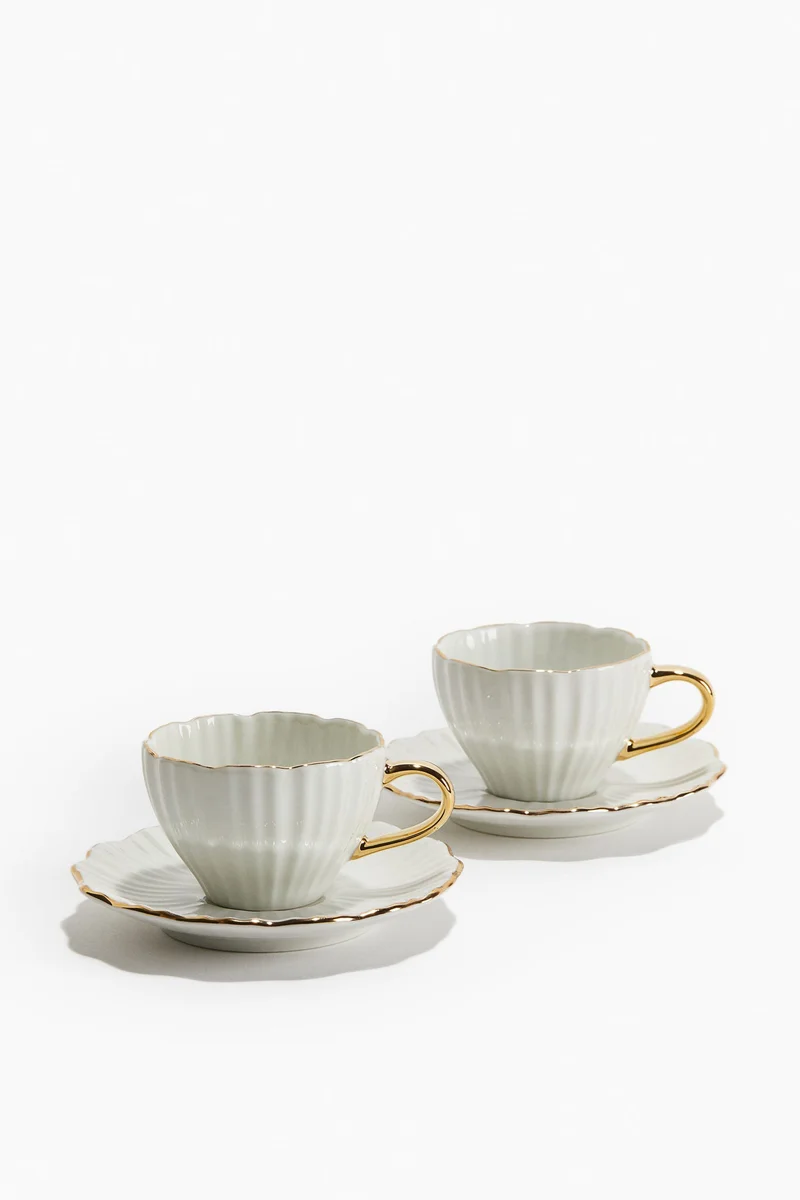 H&M 2-Pack Porcelain Espresso Cup And Saucer
