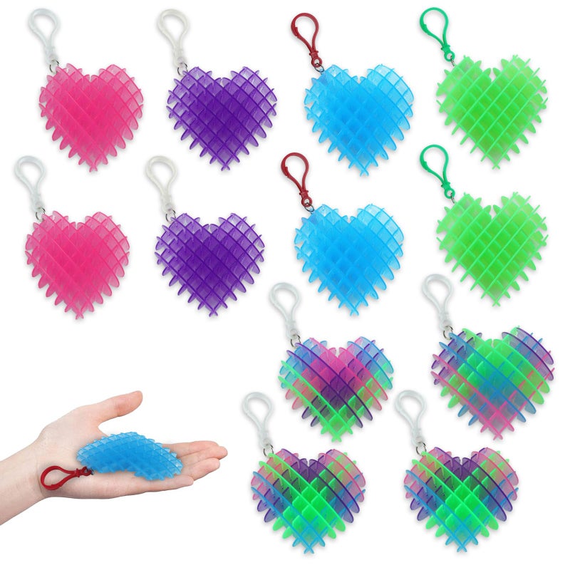 oyeftp 12Pcs Fidget Toys Valentines Day Heart Fidget Keychain 3D Printing Elastic Fidget Toys Squeeze Sensory Toys for Teens with Autism Stress Relief Toy Valentines Day Gifts for Him - Image 3