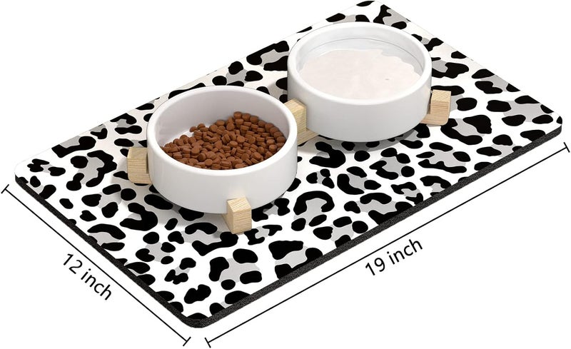 Rnivvi Dog Food Mat, 12" x 19" Leopard Absorbent Dog Cat Bowl Mat for Food and Water, Cute Anti-Slip Rubber Pet Feeding Rug Protect Floors, Puppy Placemat for Feeding & Watering Supplies, Leopard - Image 2