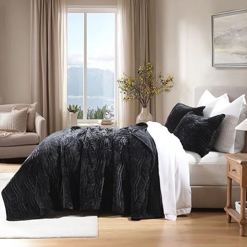 AJOCCI Luxury Velvet Queen Comforter Set, Black Queen Size Comforter Sets, Black Queen Quilt Bedding Set, Luxurious Plush Bedspreaqd Sets, Soft Lightweight Quilts Queen Size for All Season - Image 3