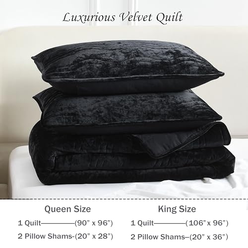 AJOCCI Luxury Velvet Queen Comforter Set, Black Queen Size Comforter Sets, Black Queen Quilt Bedding Set, Luxurious Plush Bedspreaqd Sets, Soft Lightweight Quilts Queen Size for All Season - Image 5