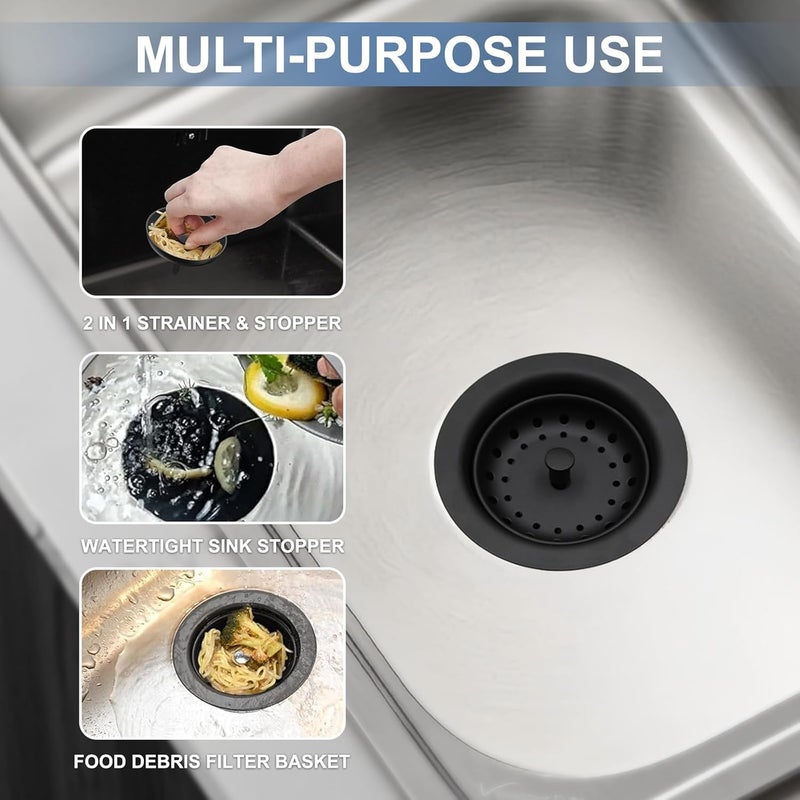 Zm Kitchen Sink Stainless Steel Deep Locking Basket Strainer with Drain Assembly,Black, 3-1/2 Inch Sink Drain Stopper Plug - Image 2