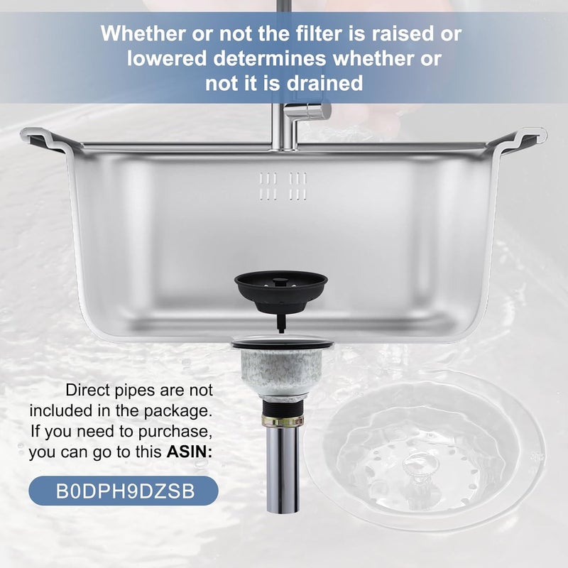 Zm Kitchen Sink Stainless Steel Deep Locking Basket Strainer with Drain Assembly,Black, 3-1/2 Inch Sink Drain Stopper Plug - Image 5