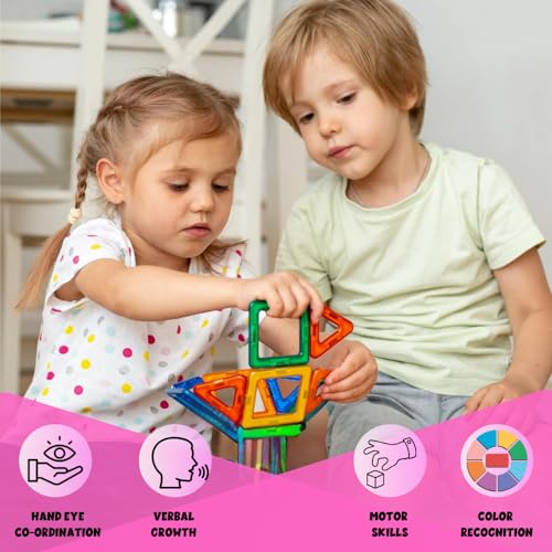 ToyMagic Magnaplay Magnetic Tiles 32 Pcs|Multiple Shape & Colour Tiles|Magnetic Blocks Building Set|STEM Toy|Learning Game for Kids 3+|Constructive and Creative Toy| |MagnaPlay Tiles - 32 pcs - Image 2