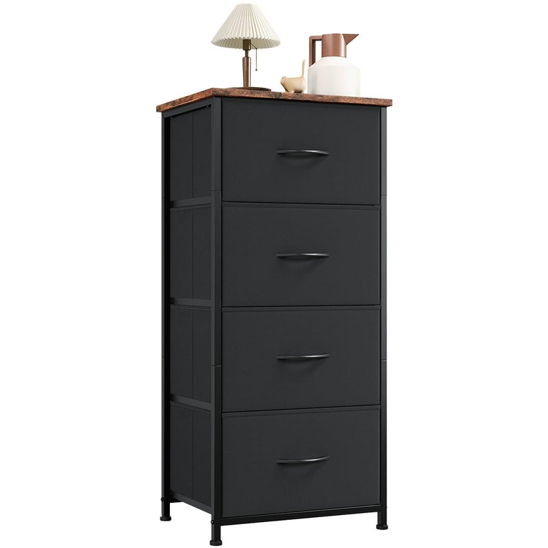 Somdot Tall Dresser for Bedroom with 4 Drawers Storage Organizer Chest of Drawers with Removable Fabric Bins for Living Room Closet Bedside Nursery Laundry Entryway Hallway Black Rustic Brown