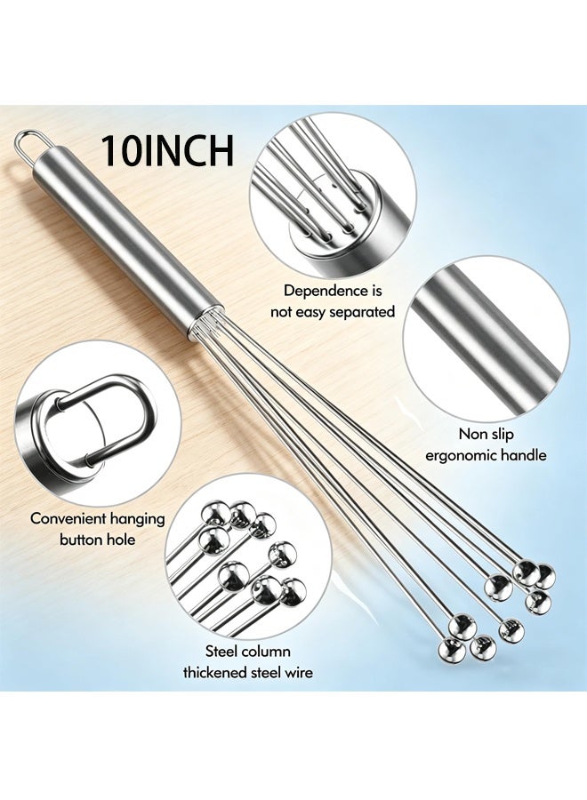Stainless Steel Ball Whisk, 10 Inch Wire Egg Whisk Manual Egg Beaters Mixer for Fast Whipping Cream Sauces Blending Stirring - Image 3