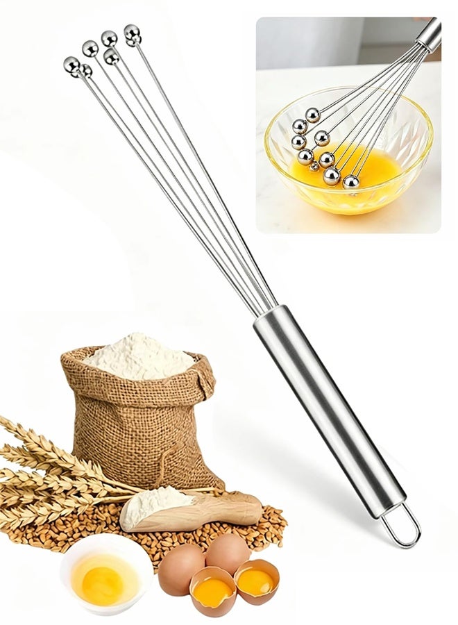 Stainless Steel Ball Whisk, 10 Inch Wire Egg Whisk Manual Egg Beaters Mixer for Fast Whipping Cream Sauces Blending Stirring - Image 1