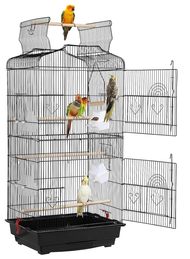 قفص طيور كبير مع ستاند علوي مع 4 حاويات طعام و3 مجثم خشبي للطيور والببغاءات الكبيرة والمتوسطة مثل الكاسكو الكوكاتو كنيور باراكيت كوكتيل - Image 1