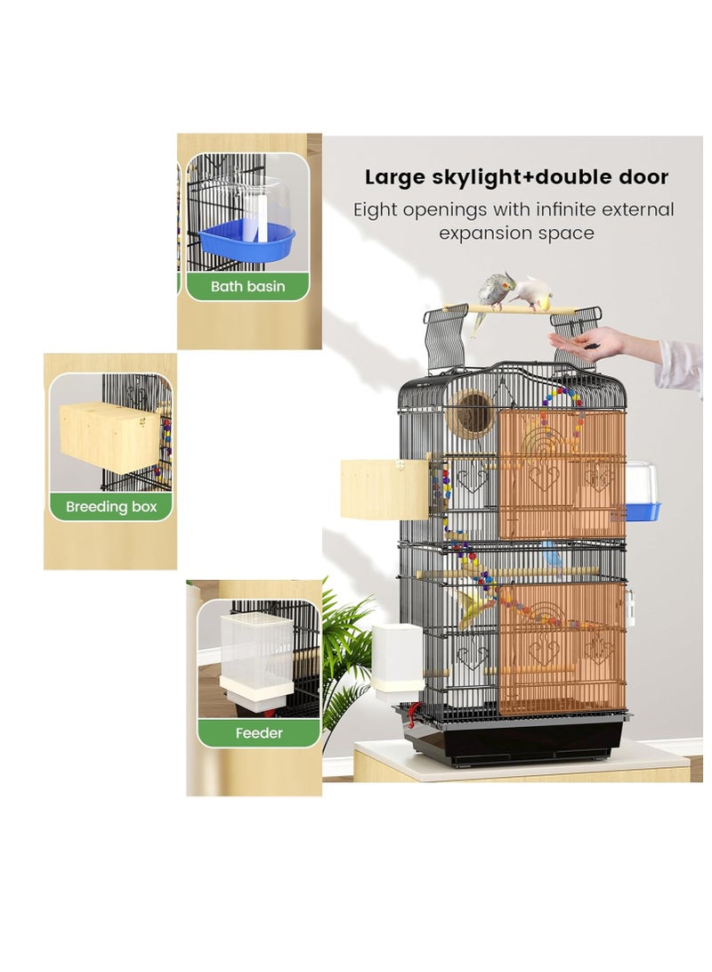 قفص طيور كبير مع ستاند علوي مع 4 حاويات طعام و3 مجثم خشبي للطيور والببغاءات الكبيرة والمتوسطة مثل الكاسكو الكوكاتو كنيور باراكيت كوكتيل - Image 5