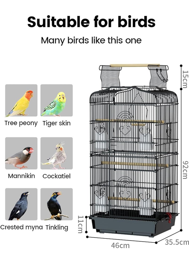 قفص طيور كبير مع ستاند علوي مع 4 حاويات طعام و3 مجثم خشبي للطيور والببغاءات الكبيرة والمتوسطة مثل الكاسكو الكوكاتو كنيور باراكيت كوكتيل - Image 3
