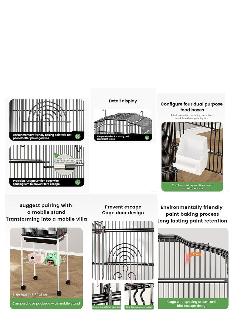 قفص طيور كبير مع ستاند علوي مع 4 حاويات طعام و3 مجثم خشبي للطيور والببغاءات الكبيرة والمتوسطة مثل الكاسكو الكوكاتو كنيور باراكيت كوكتيل - Image 4