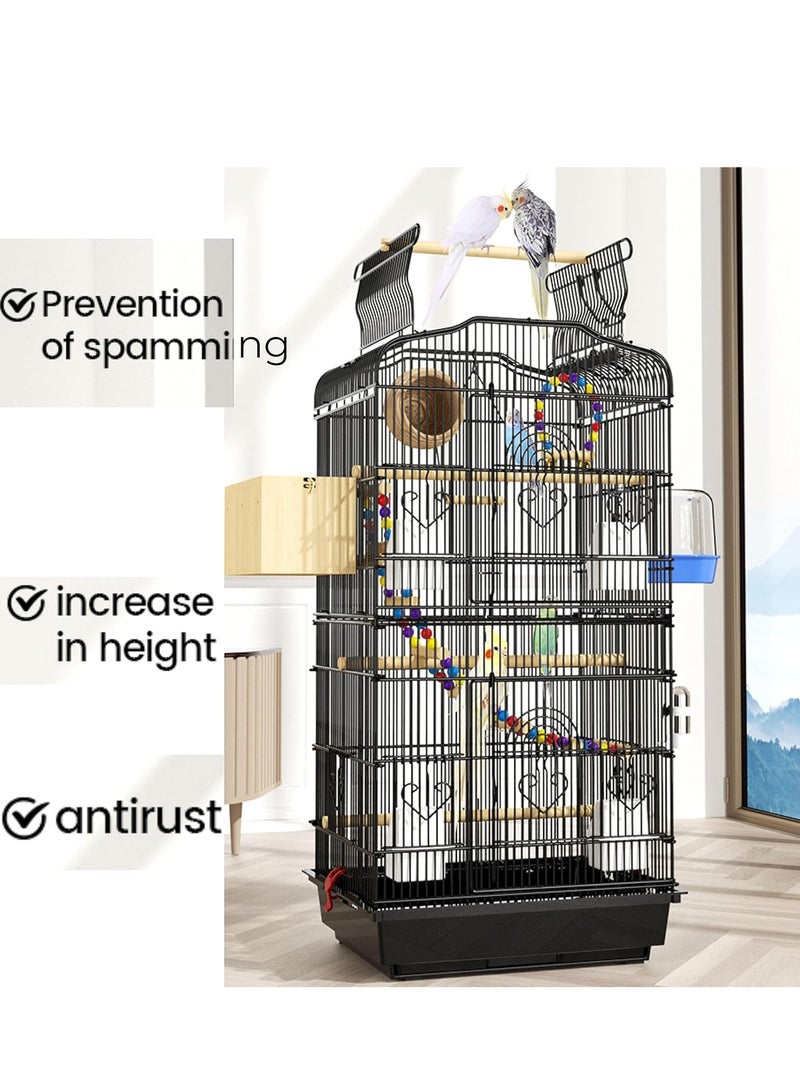 قفص طيور كبير مع ستاند علوي مع 4 حاويات طعام و3 مجثم خشبي للطيور والببغاءات الكبيرة والمتوسطة مثل الكاسكو الكوكاتو كنيور باراكيت كوكتيل - Image 2