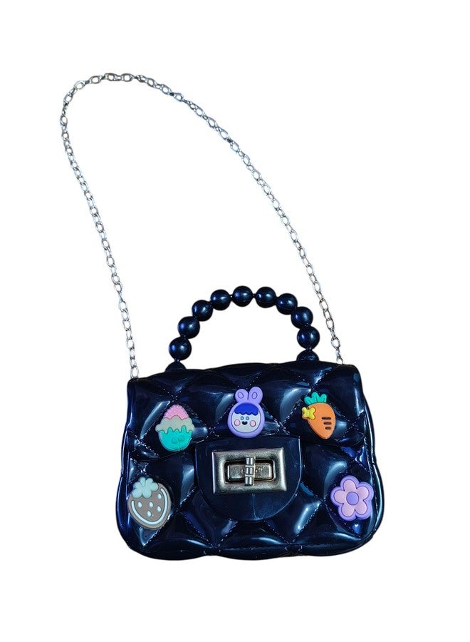 LeVork | Kids Quilted Mini Purse with Beaded Handle, Jelly Material (Black) - Image 5