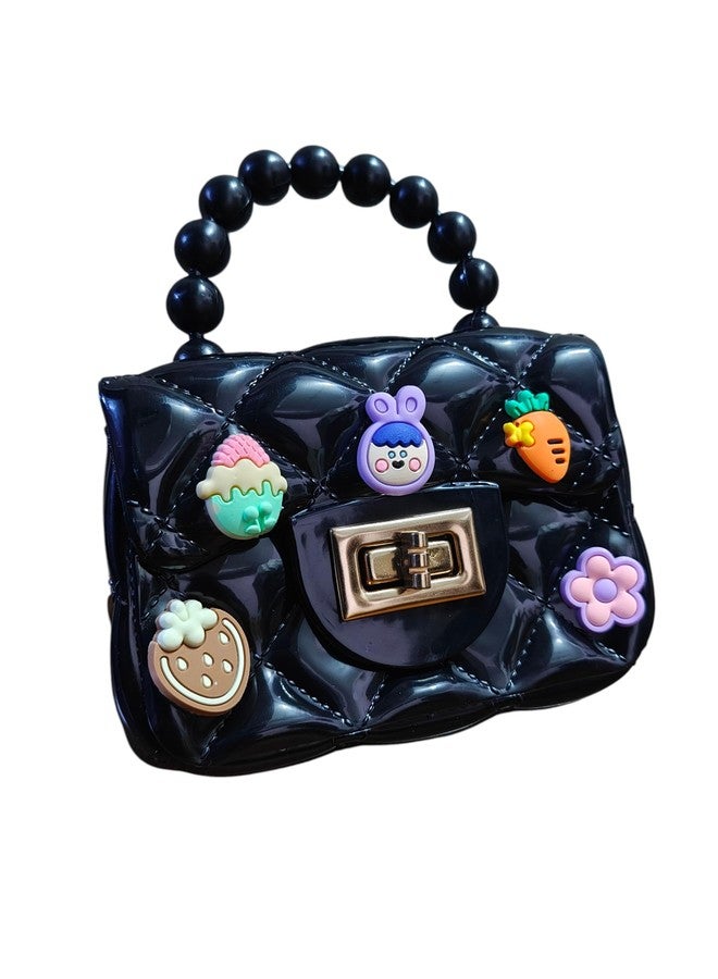 LeVork | Kids Quilted Mini Purse with Beaded Handle, Jelly Material (Black) - Image 1