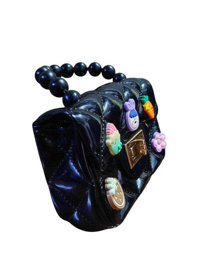 LeVork | Kids Quilted Mini Purse with Beaded Handle, Jelly Material (Black) - Image 2