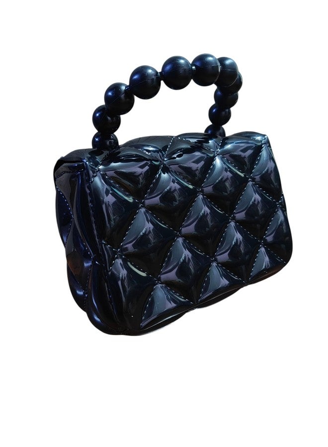LeVork | Kids Quilted Mini Purse with Beaded Handle, Jelly Material (Black) - Image 3
