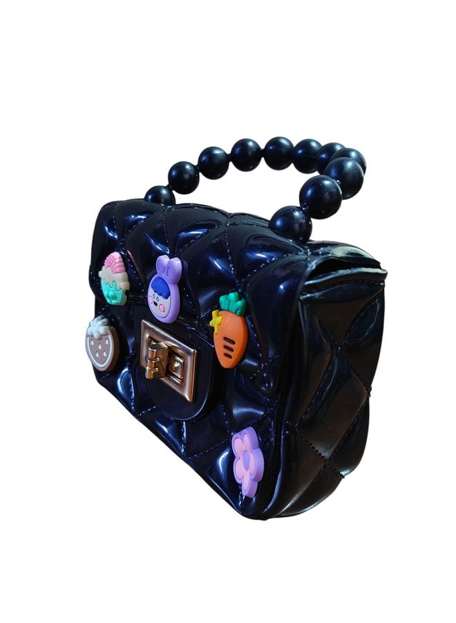 LeVork | Kids Quilted Mini Purse with Beaded Handle, Jelly Material (Black) - Image 4