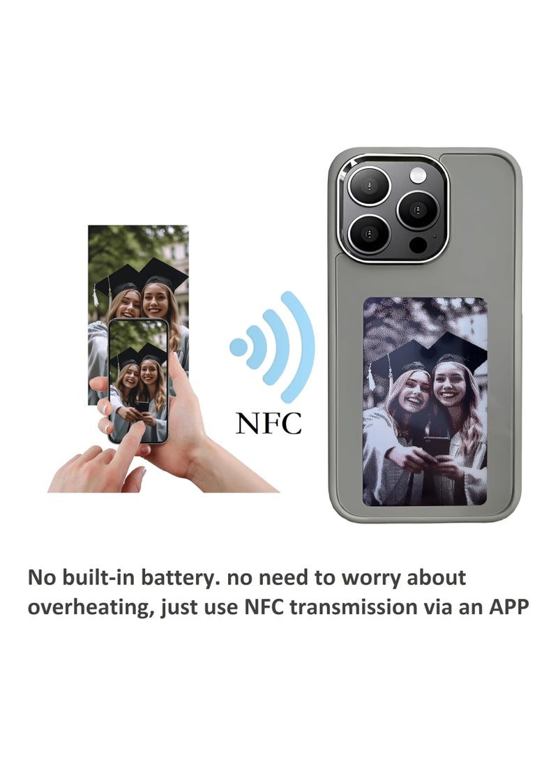 جراب حافظة هاتف محمول بشاشة عرض ذكية بتقنية NFC E Ink لهاتف iPhone 15 Pro max DIY باللون الرمادي