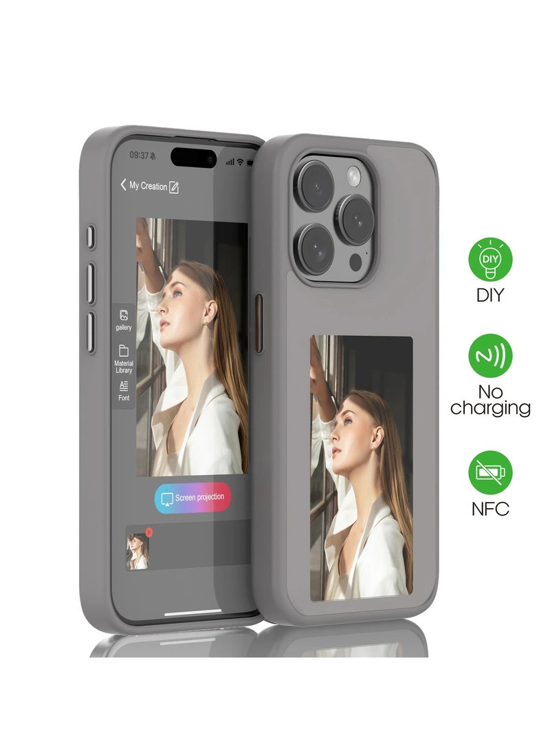 NFC INK Smart Screen Phone Case for iphone 15 pro max - Grey - Image 1