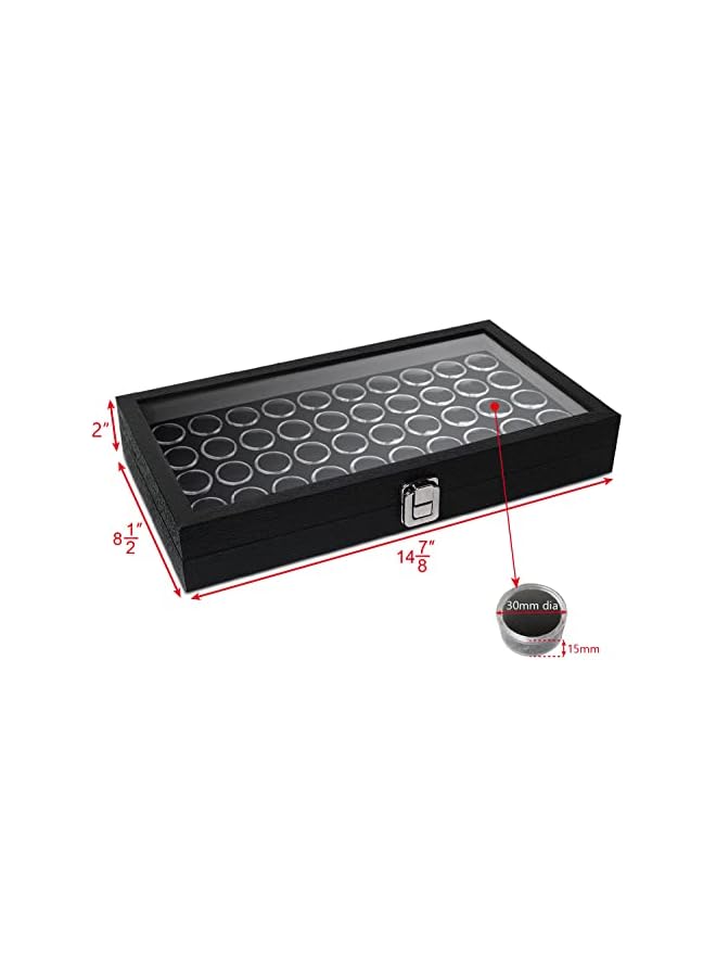 The Bros Black Glass Top Jewelry Display Case Box 50 Gem Jars, Ring Box, Jewelry Organizer, Gem jar storage for Jewelry, Jewelry tray with Glass Top, Glass Display Box, Jewelry storage Tray with Ge  - Image 2