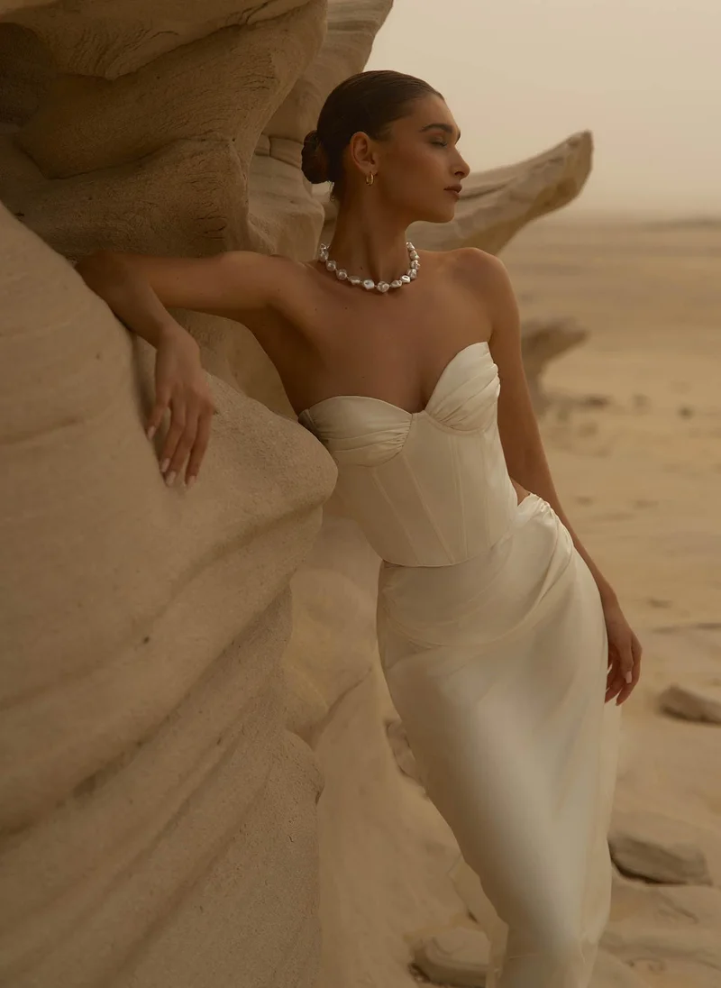 Lichi Satin maxi skirt with draping on the hips