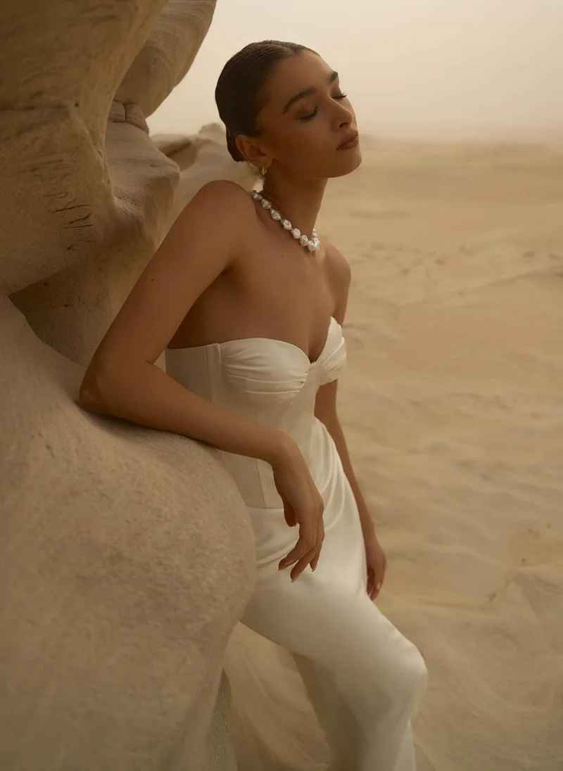 Lichi Satin maxi skirt with draping on the hips