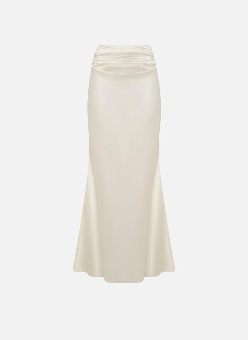 Lichi Satin maxi skirt with draping on the hips