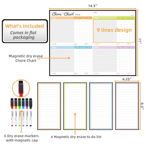 JJPRO Magnetic Dry Erase Chore Chart for Fridge145x11 Chore Chart for Multiple Kids Adults 4 to Do Lists for Refrigerator Dry Erase Chore Board Behavior Chart for Multiple Kids - Image 3