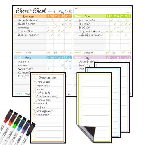 JJPRO Magnetic Dry Erase Chore Chart for Fridge145x11 Chore Chart for Multiple Kids Adults 4 to Do Lists for Refrigerator Dry Erase Chore Board Behavior Chart for Multiple Kids - Image 1
