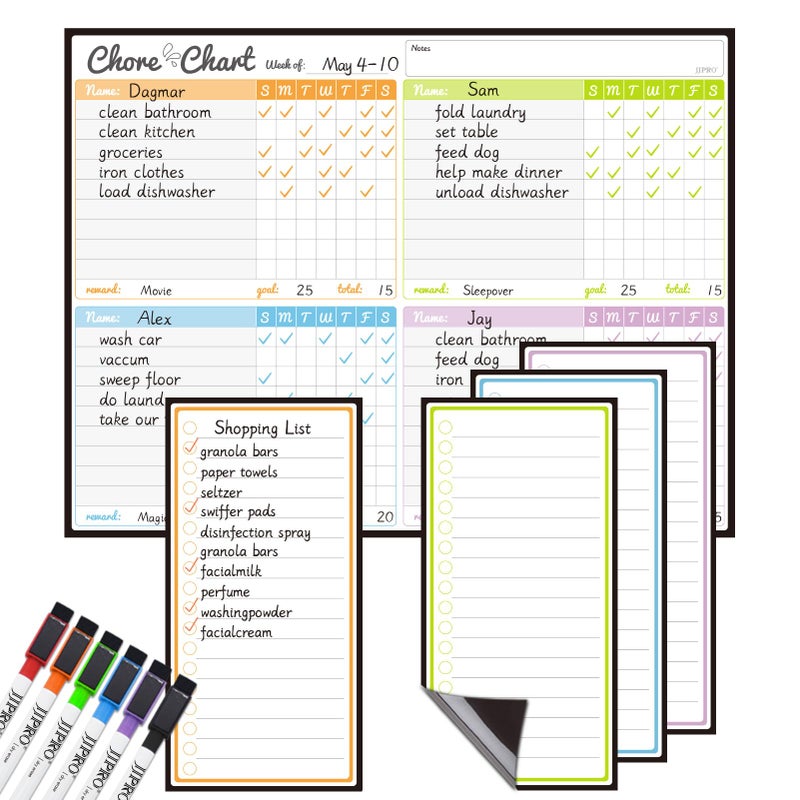 JJPRO Magnetic Dry Erase Chore Chart for Fridge145x11 Chore Chart for Multiple Kids Adults 4 to Do Lists for Refrigerator Dry Erase Chore Board Behavior Chart for Multiple Kids - Image 2