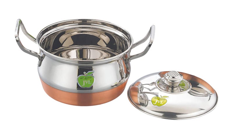 JVL Stainless Steel Copper Bottom PotHandi with Lid Handle Set 850 1300 2200 ml 3Piece Copper Bottom Handi Set for Cooking Handi for Cooking and Serving JVLAPCU1 - Image 2